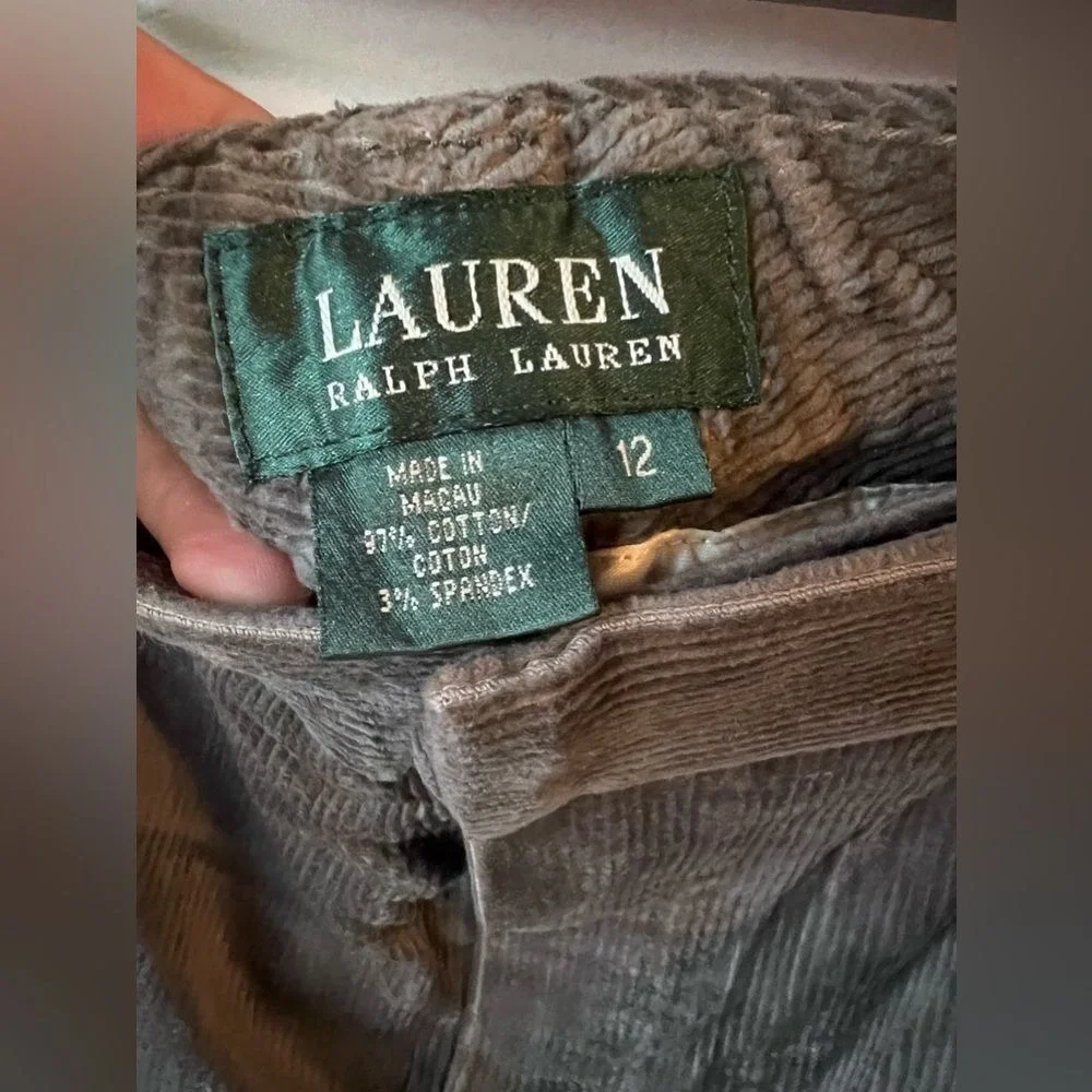 💚 Lauren Ralph Lauren Corduroy Pants Beacon Grey size 12‎ NWT